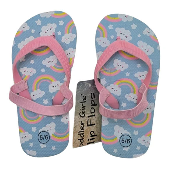 2pk NWT Toddler Girls Purple Clogs Shoes Rainbow Strap Flip Flops Sandals 5 / 6 - Picture 5 of 11